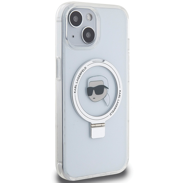 Funda Karl Lagerfeld KLHMP15SHMRSKHH iPhone 15 6,1" blanco/blanco durocase Soporte de aro Karl Head MagSafe Case