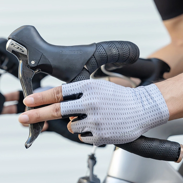 Rockbros Breathable Short Finger Cycling Gloves, Size: L - Gray