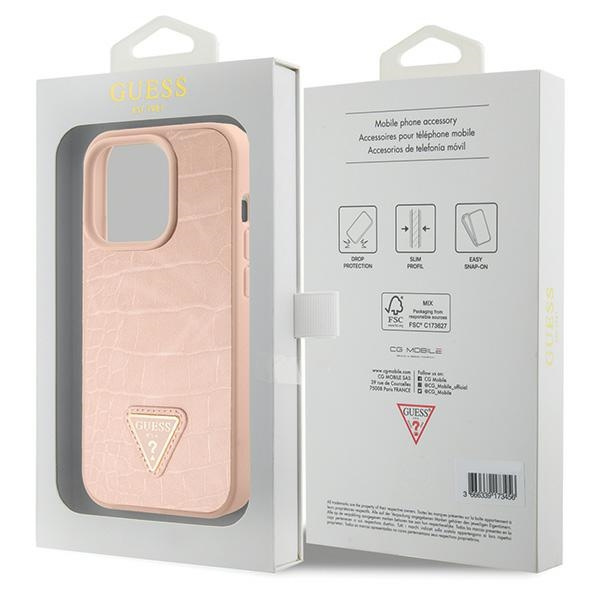 Case Guess GUHCP15XPCRTHCP iPhone 15 Pro Max pink/pink hardcase Croco Triangle Metal Logo Case