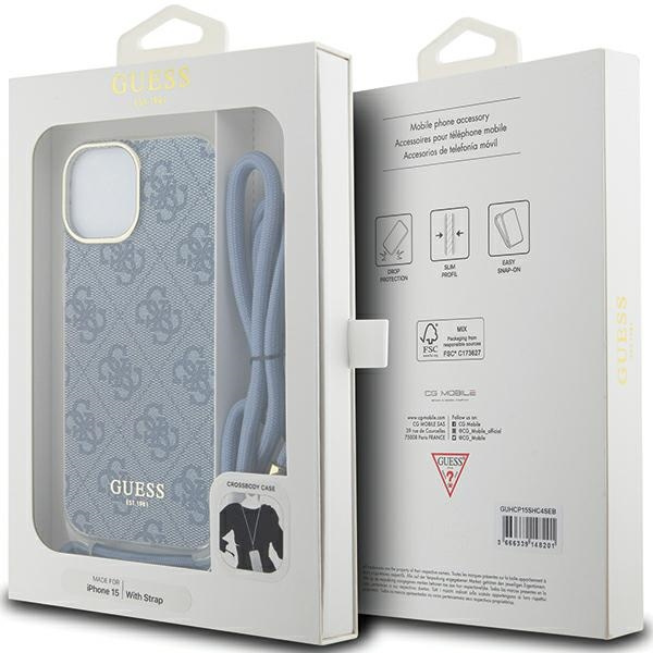 Etui Guess GUHCP15SHC4SEB iPhone 15 / 14 / 13 6.1" niebieski/blue hardcase Crossbody Cord 4G Print Case