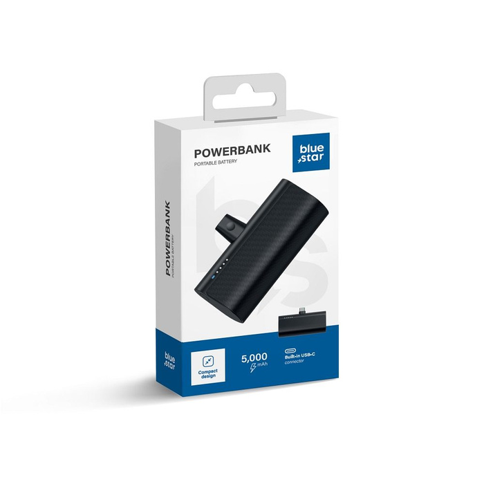 Powerbank Blue Star W0556 2,1A 5000 mAh z wbudowanym złączem USB C czarny