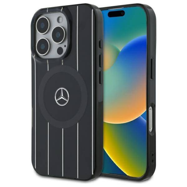 Etui Mercedes iPhone 16 Pro  6.3" czarny/black hardcase MB Double Layer Crossed Lines MagSafe