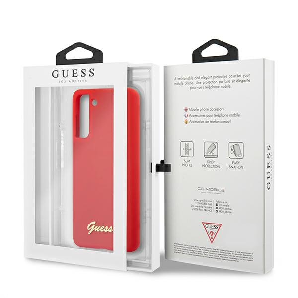Case GUESS Samsung Galaxy S21 Plus Silicone Script Metal Logo Red Hardcase