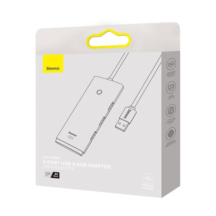 Baseus 4portový USB-A HUB adaptér řady Lite (USB-A na USB 3.0*4 ) 1m černý