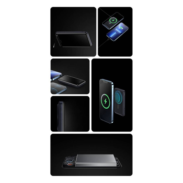 Power banka Baseus Magnetic Bracket s bezdrátovým nabíjením MagSafe 10000mAh 20W Overseas Edition Modrá (PPCX000203) + kabel USB typu C Baseus Series 60W 0,5m