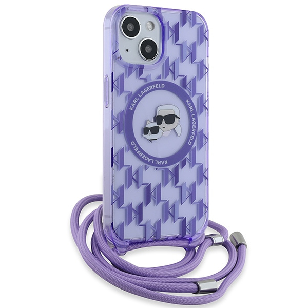 Etui Karl Lagerfeld KLHMP15SHCKCKLCU iPhone 15 / 14 / 13 6.1" fioletowy/purple hardcase IML Crossbody Monogram Karl & Choupette Head MagSafe