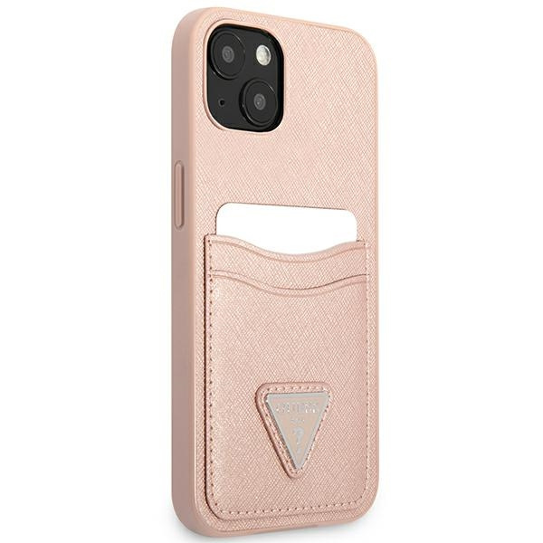 Case GUESS Apple iPhone 13 Mini Saffiano Triangle Logo Cardslot Pink Hardcase