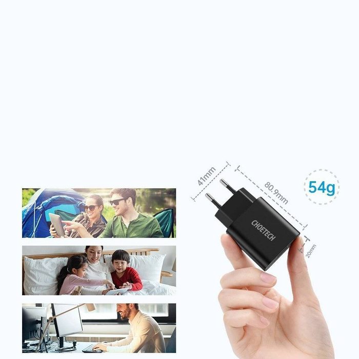 Rychlonabíječka Choetech Quick Charge 3.0 18W 3A + USB kabel - USB Typ C 1m černý (Q5003)