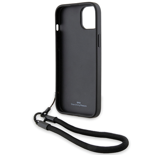 Cover Bmw Bmhcp15s23rmrlk IPhone 15 / 14 / 13 6,1" nero/nero durocase Signature cuoio Wordmark Cord Case