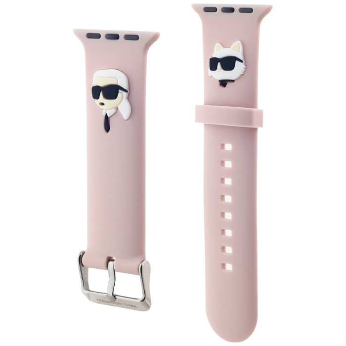 Pasek Karl Lagerfeld Pasek KLAWLSLKCNP Apple Watch 42/44/45/49mm różowy/pink strap 3D Rubber Karl&Choupette Heads