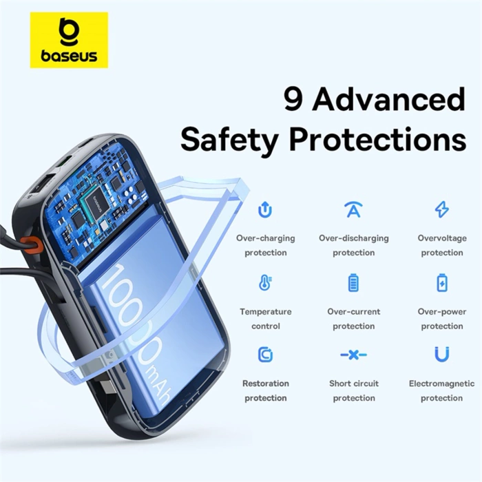 Baseus Qpow Pro+ 20000 mAh 22,5 W Powerbank mit integriertem USB-C-Kabel und Display – Schwarz