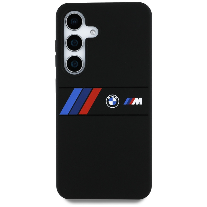 Funda BMW Silicona Medio Tricolor Rayas MagSafe para Samsung Galaxy S25 negro