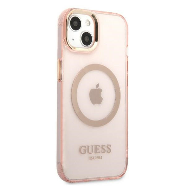 Guess GUHMP13MHTCMP iPhone 13 6.1" pink/pink hard case Gold Outline Translucent MagSafe