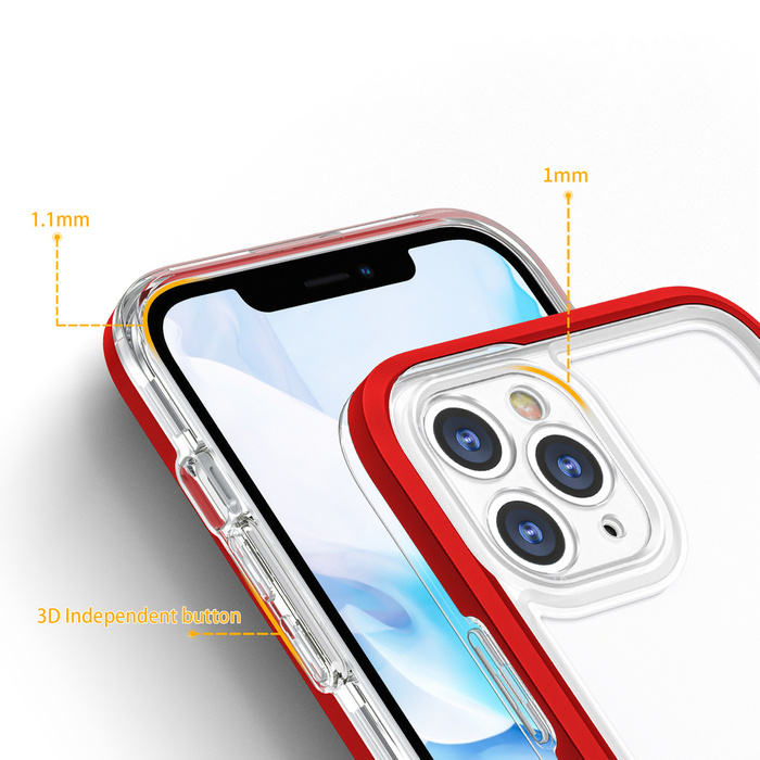 Průhledný gelový kryt 3v1 pouzdro pro iPhone 11 Pro Max s rámečkem červený
