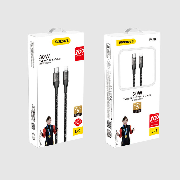 Cable de carga rápida 30W 1m USB-C - Lightning Dudao L22 - gris