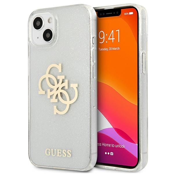 Pouzdro GUESS Apple iPhone 13 Mini Glitter 4G velké logo průhledné pevné pouzdro