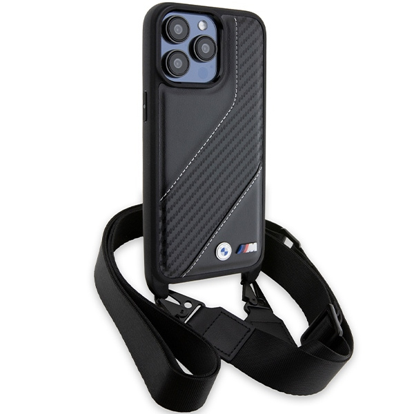 Cover Bmw Bmhcp15l23pscck IPhone 15 Pro 6,1" nero/nero durocase M Edition Carbon Stripe &amp; Strap Case