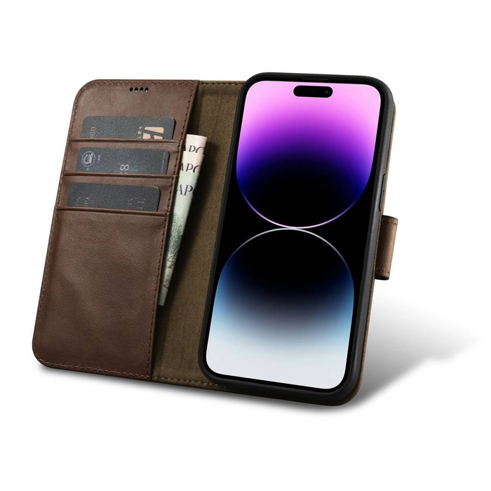 iCarer Oil Wax Wallet Case 2v1 iPhone 14 Pro Max Flip Leather Cover Anti-RFID Brown (WMI14220724-BN)