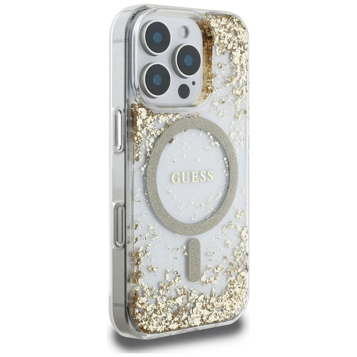 Etui Guess HC Resin Bottom Glitter do     iPhone 16 Pro MagSafe złoty