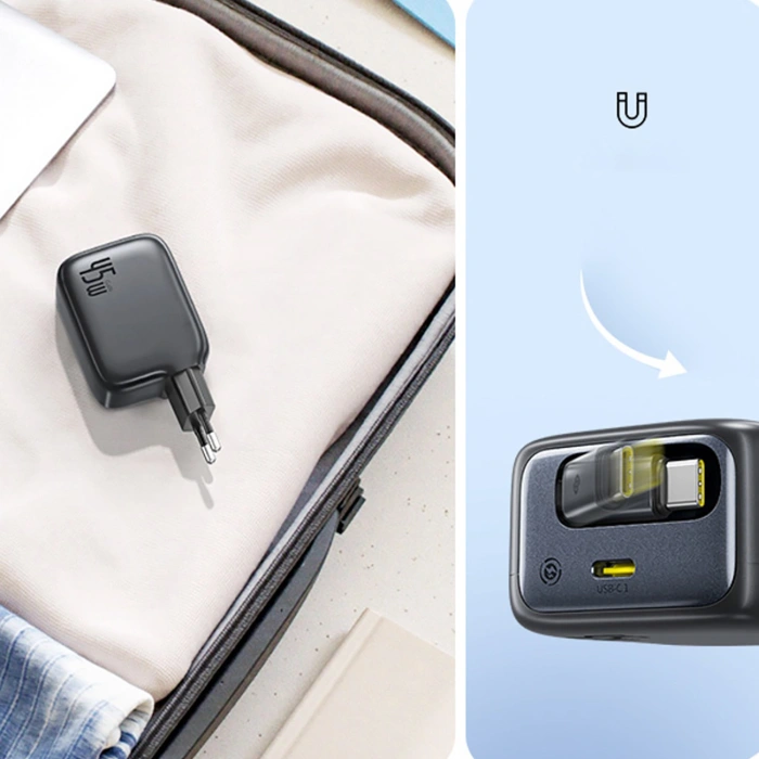 Ładowarka sieciowa Baseus EnerCore CJ11 45W z portem USB-C i ze zwijanym kablem USB-C - czarna