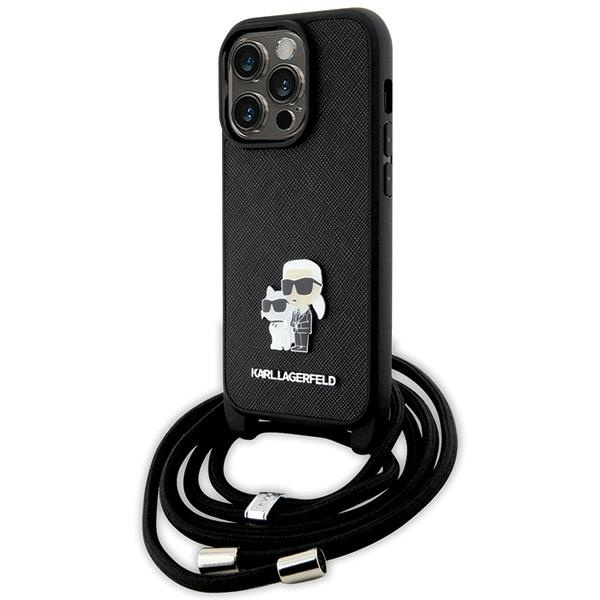Karl Lagerfeld KLHCP14LSAKCPSK iPhone 14 Pro 6.1" hartcase schwarz/schwarz Crossbody Saffiano Metall Pin Karl &amp; Choupette