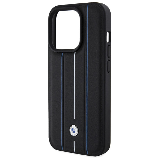 Case Bmw Bmhcp15l22rvsk IPhone 15 Pro 6.1" Black/Black Hardcase Leather Stamp Blue Lines Case