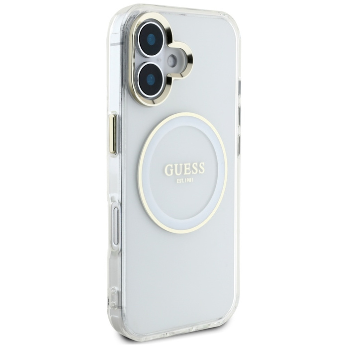Etui Guess IML Metal Colored Circle      Classic Logo MagSafe do iPhone 16 biały