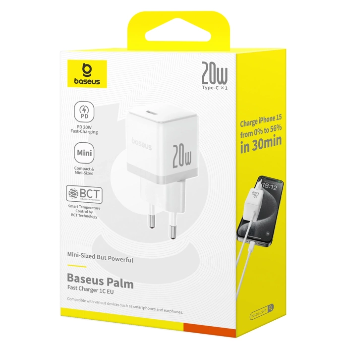 Baseus Palm 20W USB-C Wandladegerät - Weiß