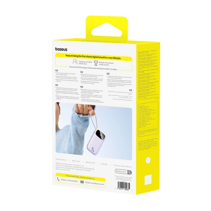 Powerbank Baseus EnerFill FC31 20000mAh 45W z wyświetlaczem z kablami USB-C i Lightning - fioletowy