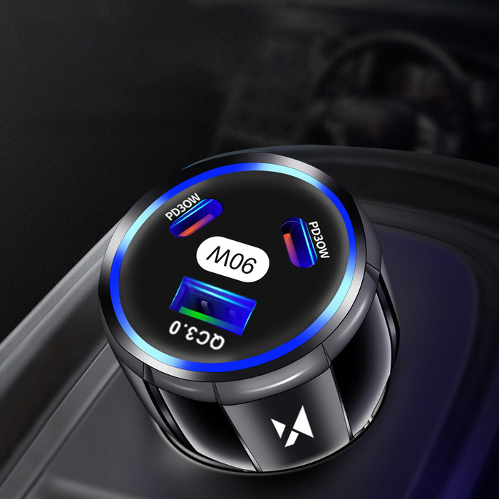 Wozinsky WCCCA caricabatteria per auto 2x USB-C 1x USB-A 90W PD QC - nero