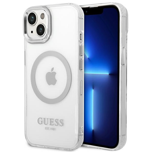 Guess GUHMP14SHTRMS iPhone 14 6.1" silber/silber hart case Metallumriss MagSafe