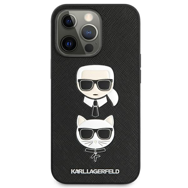 KARL LAGERFELD Apple iPhone 13 Pro Buch Saffiano Karl & Choupette Schwarzes Hülle