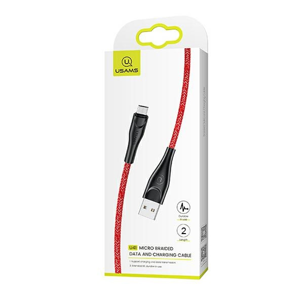 USAMS Kabel geflochtenes U41 MicroUSB/USB Schnellladekabel 2m rot/rot SJ396USB02 (US-SJ396)