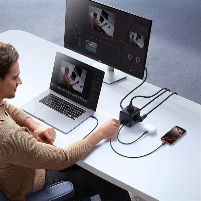 Baseus EnerFill FA11 67W Steckdosenleiste, USB-A + USB-C Würfel + 3 x EU-Steckdose 1,5m - Schwarz