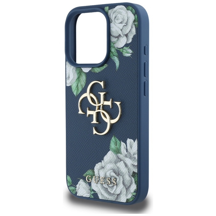 Etui Guess Grained Roses Big 4G logo do  iPhone 16 Pro Max niebieski