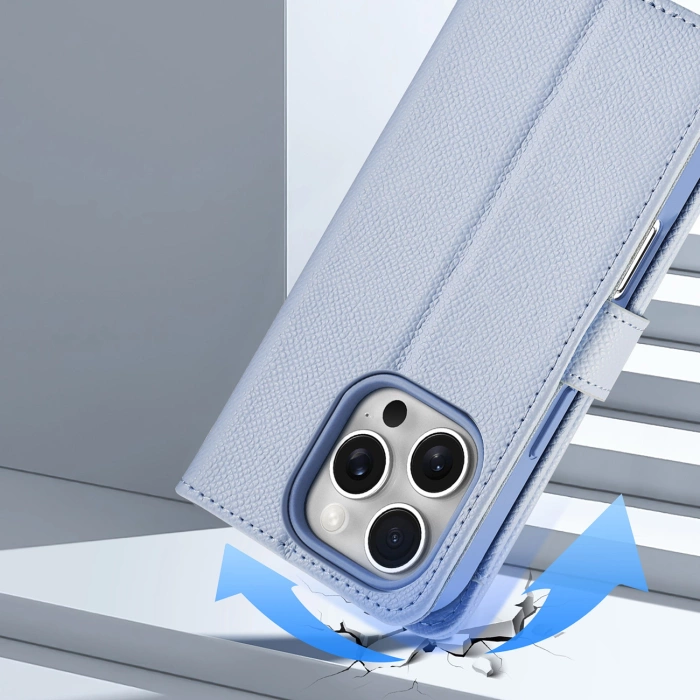 Dux Ducis Lawa iPhone 16 Pro Lederhülle mit abnehmbarer magnetischer Brieftasche - Blau