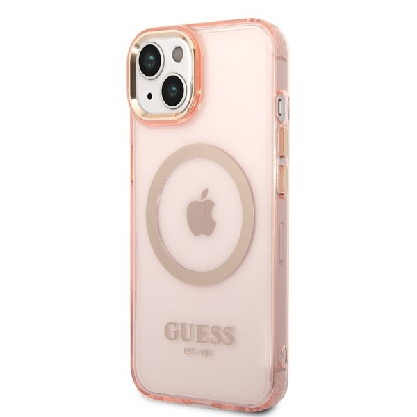 Guess GUHMP14SHTCMP iPhone 14 6,1" růžová/růžová tvrdá case Zlatý obrys průsvitný MagSafe