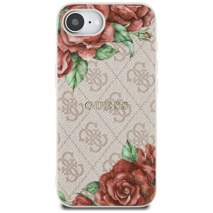 Etui Guess 4G Flowers Print MagSafe do   iPhone 16e różowy