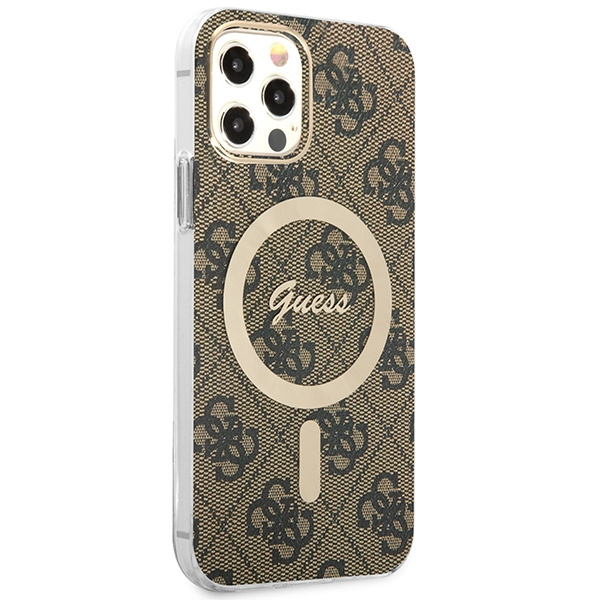 Kit Coque Guess Case+ Chargeur iPhone 12/12 Pro marron/marron dur case 4G Print MagSafe
