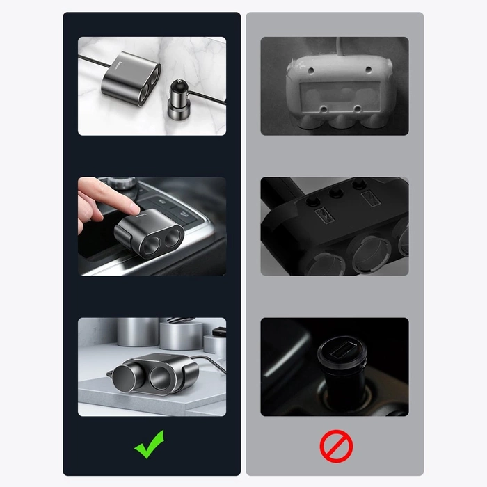 Baseus CRDYQ-01 splitter 2x cigarette lighter socket 80W 2x USB-A 3.1A - black