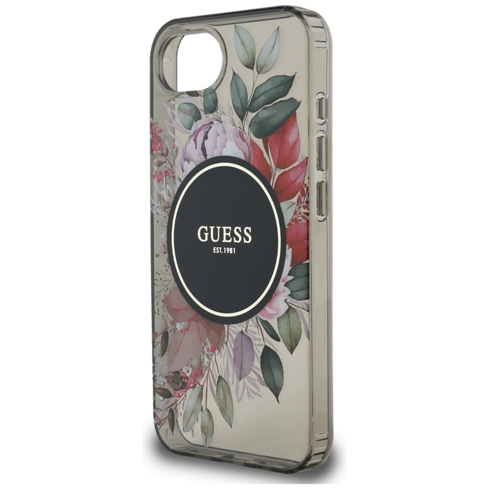 Etui Guess IML Flowers MagSafe do iPhone 16e czarny