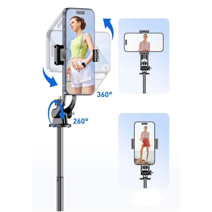 Selfie Stick WC1Y2S Teleskopstativ 1,3 m aus Aluminiumlegierung mit Telefonhalter – Schwarz