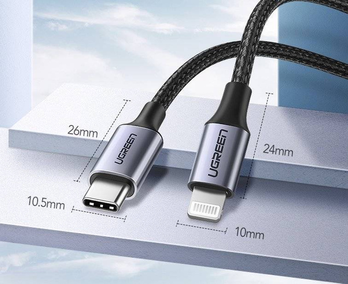 Uzelený Kábel MFI kábel (vyrobený pre iPhone) USB typu C – Lightning 3 A 1 m čierny (US304 60759)