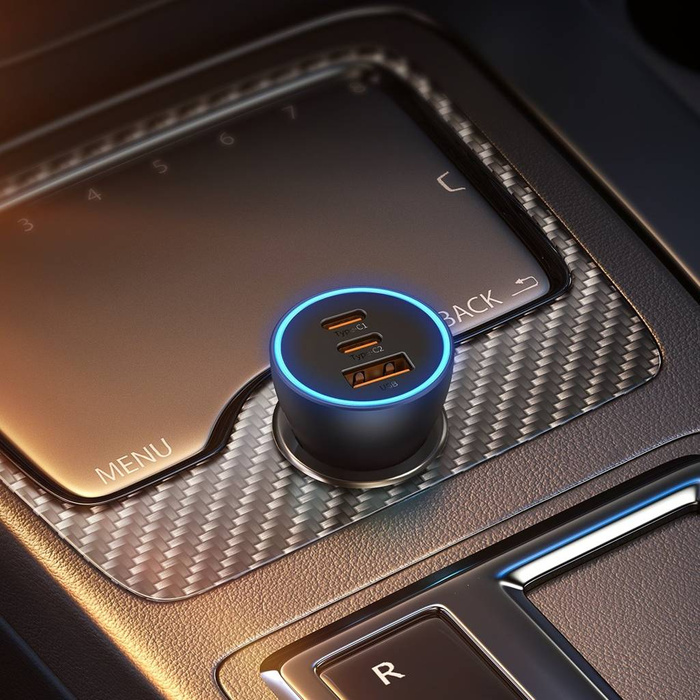 Baseus Golden Contactor Pro USB-A nabíječka do auta + 2x USB-C 65W tmavě šedá (CGJP010013)