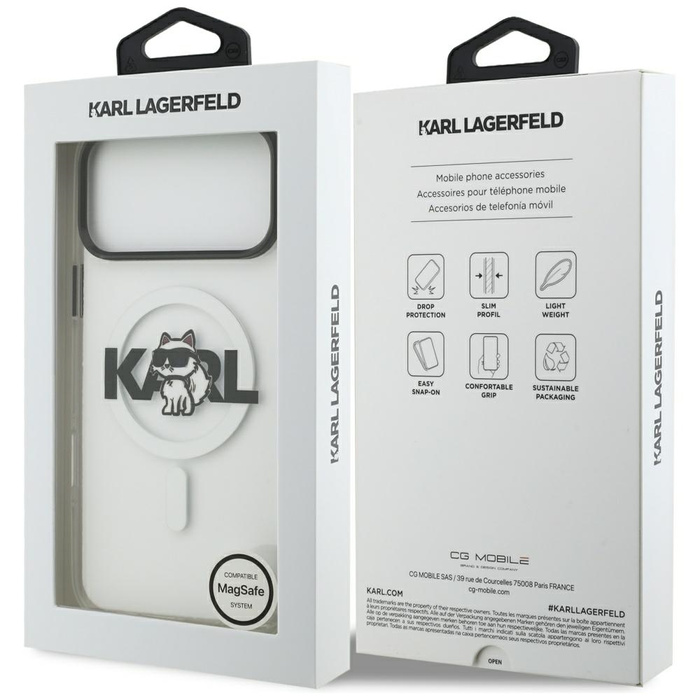 Etui Karl Lagerfeld IML Choupette Sketch Logo MagSafe do iPhone 17 Pro Max przezroczysty