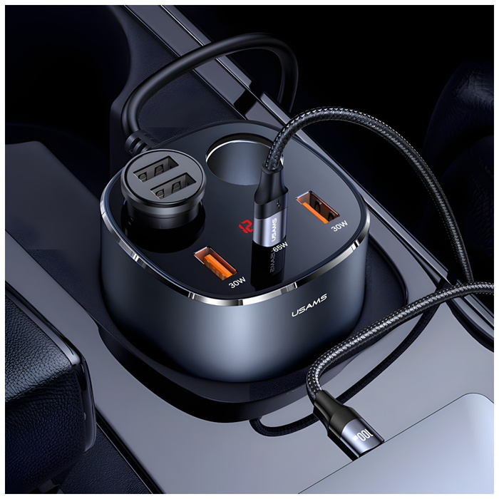 USAMS Splitter per auto 2xUSB-A / 1xUSB-C C28 245W grigio / grigio CC151TC01 (US-CC151)