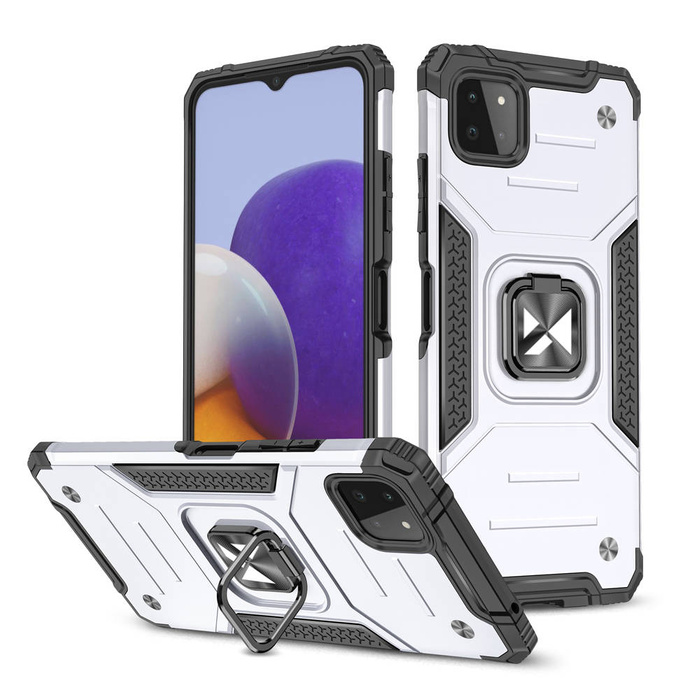 Custodia ibrida resistente Wozinsky Ring Armor + supporto magnetico per Samsung Galaxy A22 4G argento
