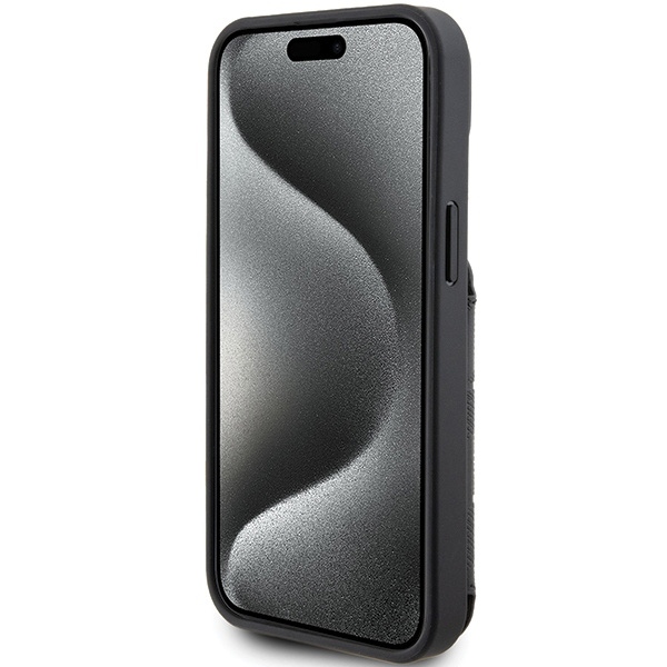 Karl Lagerfeld KLHCP15SSAKKNSCK iPhone 15 6.1" noir/noircase Saffiano Cardslots and Stand Monogram Ikonik Patch
