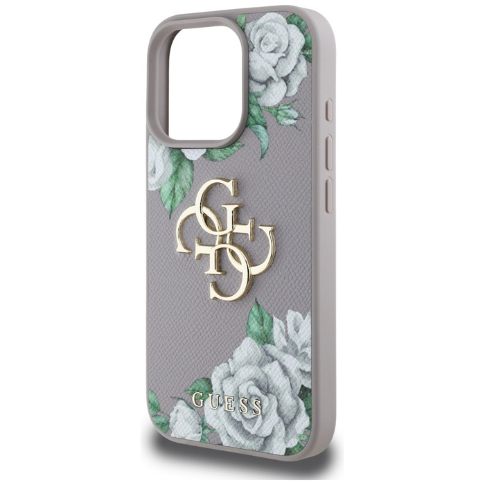 Etui Guess Grained Roses Big 4G logo do  iPhone 16 Pro Max fioletowy