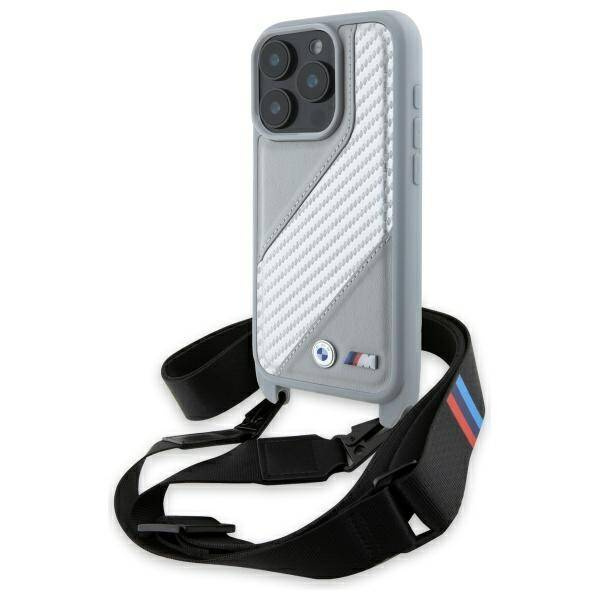 Cover BMW iPhone 16 Pro Max grigio/grigio durocase M Edition Carbon Stripe &amp; Strap